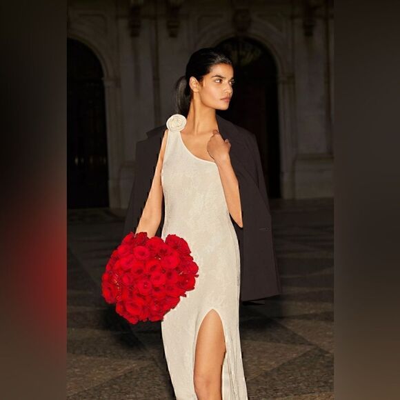 ANTHROPOLOGIE Ronny Kobo Owena One Shoulder Texture Gown Maxi Dress M Read Below - Picture 4 of 12